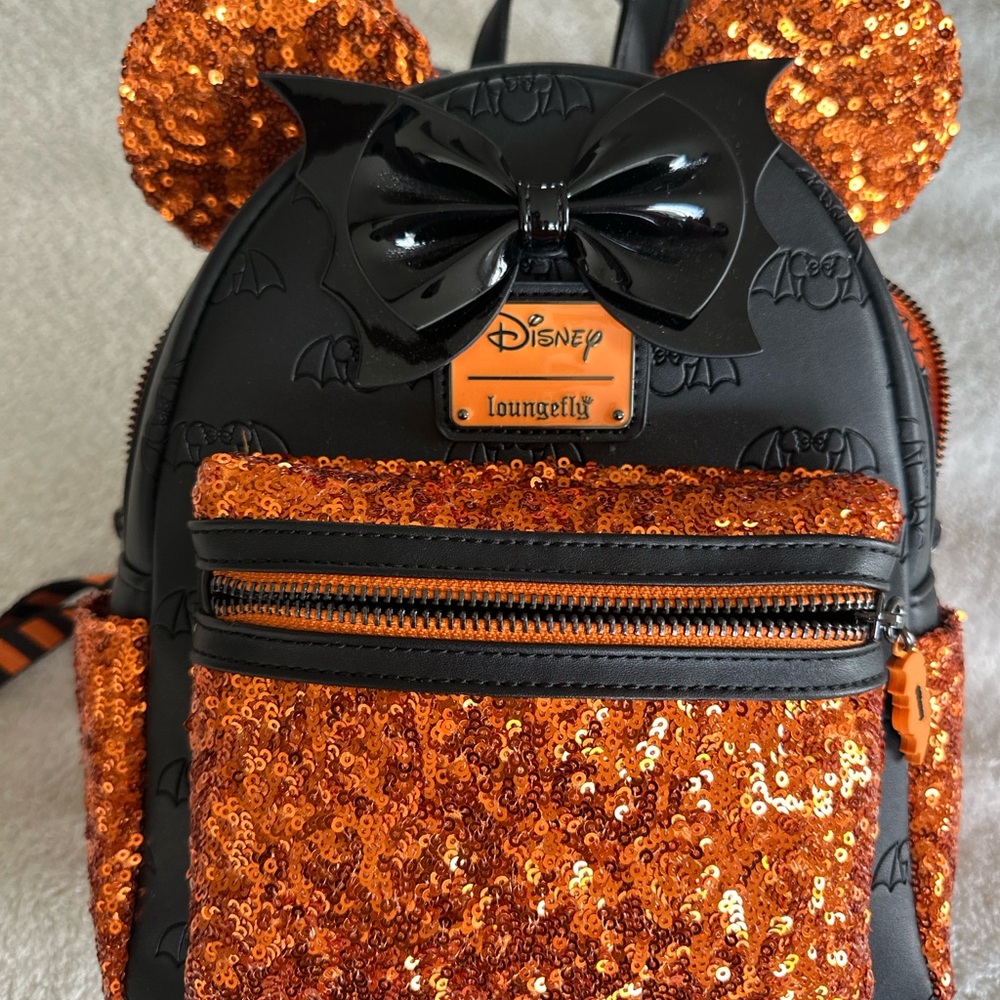 Loungefly Orange and Black Sequin Mini Backpack - Picture 7 of 11